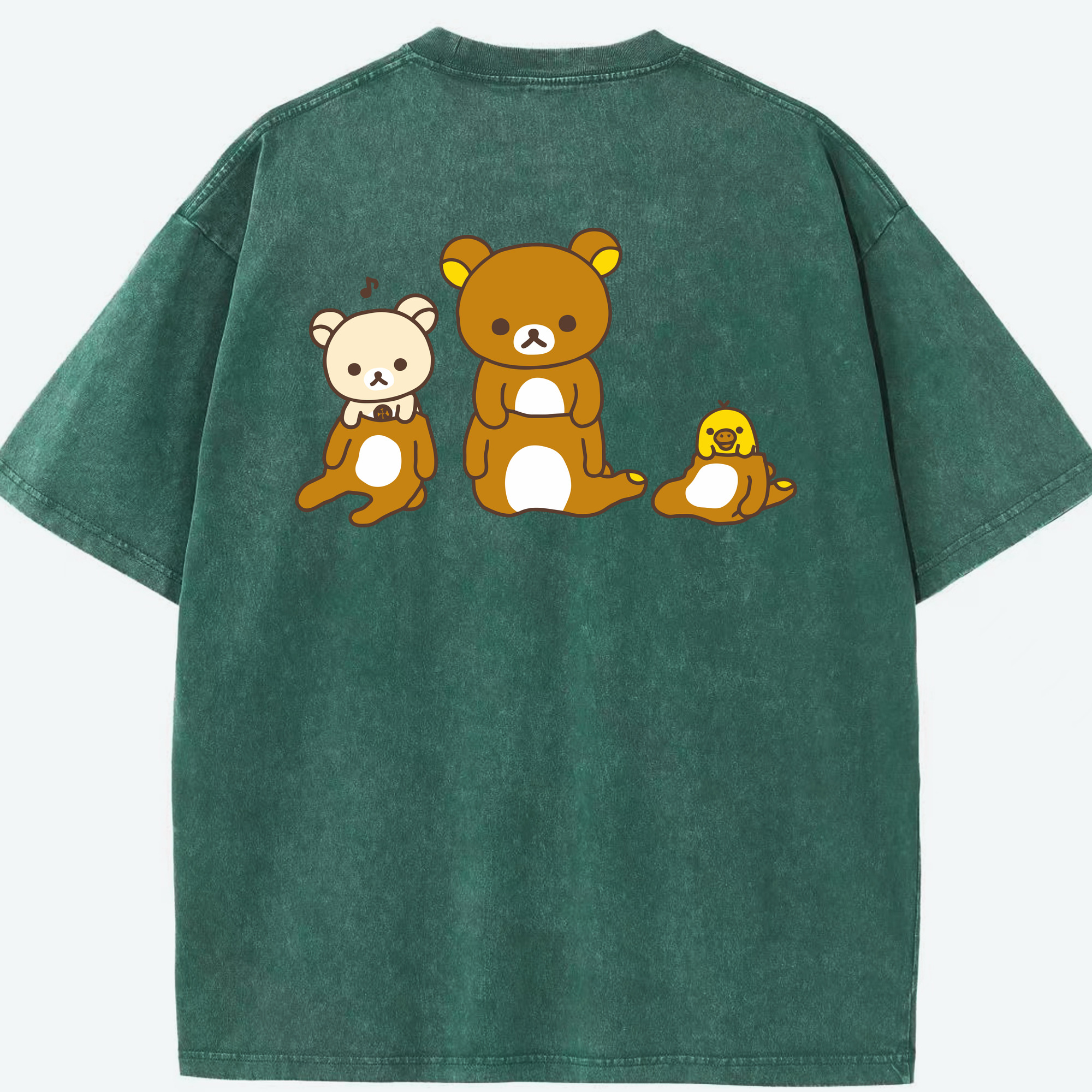 （画像用） リラックマ リラックマ キイロイトリ Rilakkuma Korilakkuma Kiiroitori 綿100% ヴィンテージ風 半袖Tシャツ（背面プリント）